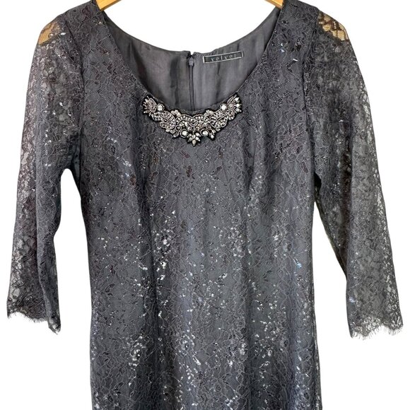 Velvet by Graham & Spencer Gray Lace Beaded Embellished Dress Size Small - Picture 4 of 7